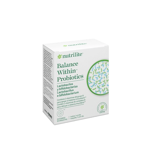 Caja de probióticos Balance Within de Nutrilite con lactobacilos y bifidobacterias